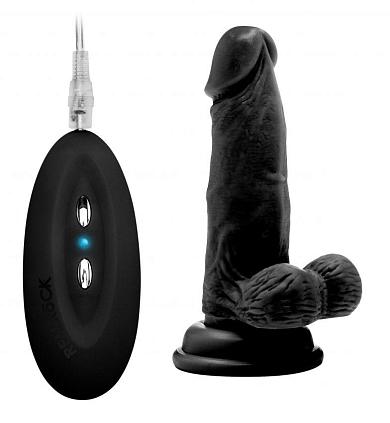 Чёрный вибратор-реалистик Vibrating Realistic Cock 6  With Scrotum - 15 см.