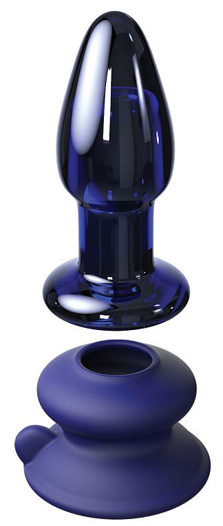 Синий конический стеклянный вибростимулятор с пультом ДУ и присоской - 10,2 см. от Intimcat