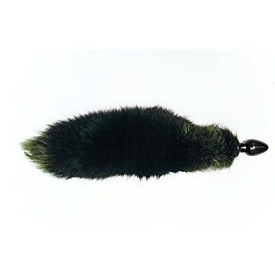 Черная анальная пробка с зеленым лисьим хвостом