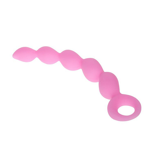 Розовая анальная цепочка с ручкой-кольцом - 21,8 см. от Intimcat