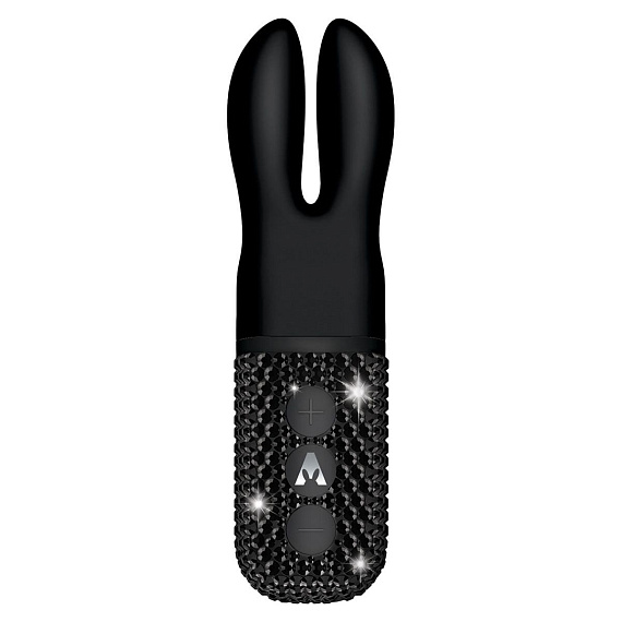 Чёрный вибратор с ушками The Pocket Rabbit, украшенный кристаллами - силикон