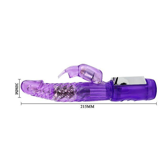 Фиолетовый вибратор с клиторальным стимулятором и ротацией - 21,5 см. Baile