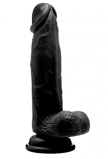 Чёрный фаллоимитатор Realistic Cock 8  With Scrotum - 20 см.