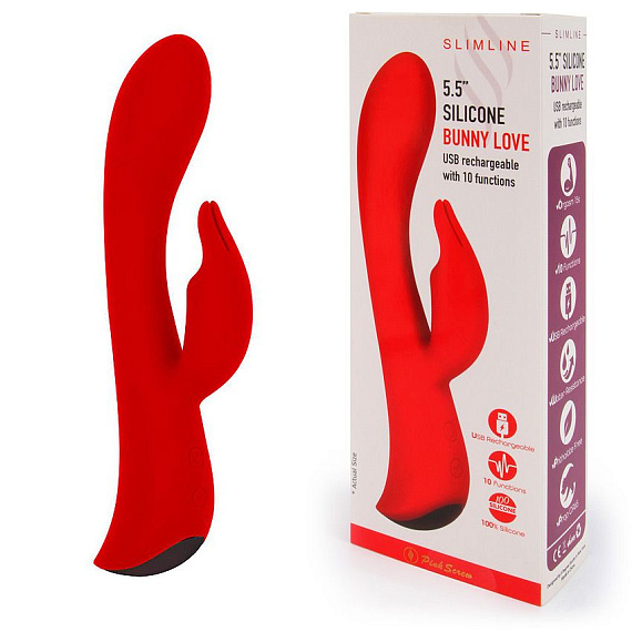 Красный вибромассажер-кролик 5  Silicone Bunny Love - 19,1 см. - силикон