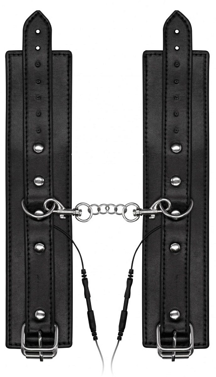 Черные наручники с электростимуляцией Electro Handcuffs - полиуретан