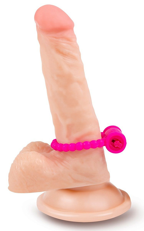 Розовое малоэластичное эрекционное кольцо с вибрацией - резина