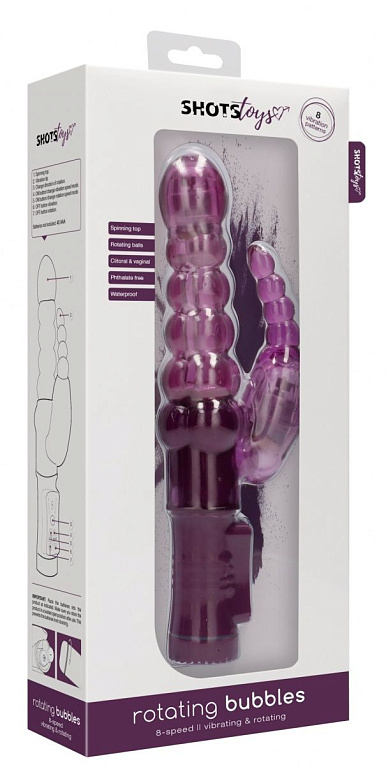 Фиолетовый вибратор-кролик Rotating Bubbles - 23,2 см. - термопластичный эластомер (TPE)