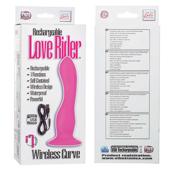 Розовый вибратор-насадка на присоске Rechargeable Love Rider Wireless Curve - 16,5 см. - силикон