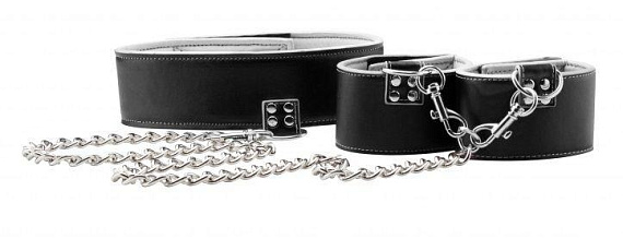 Чёрно-белый двусторонний ошейник с наручниками Reversible Collar and Wrist Cuffs Shots Media BV