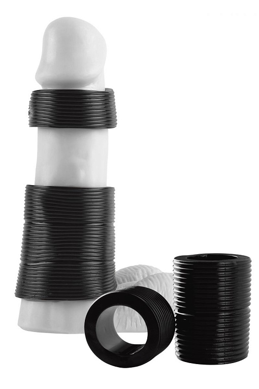 Набор чёрных насадок на пенис GIRTH GAINER SYSTEM - термопластичная резина (TPR)