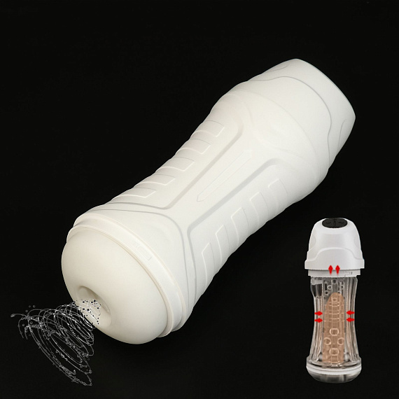 Белый вибромастурбатор с режимом всасывания «Оки-Чпоки» - анодированный пластик, силикон