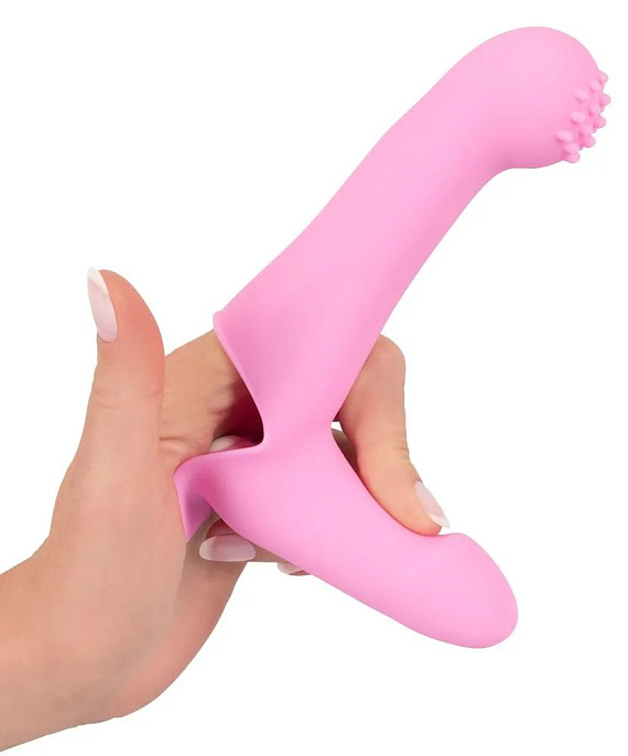 Нежно-розовая двойная вибронасадка на палец Vibrating Finger Extension - 17 см. - фото 5