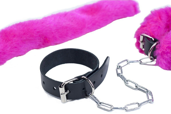 Кожаные наручники со съемной розовой опушкой от Intimcat