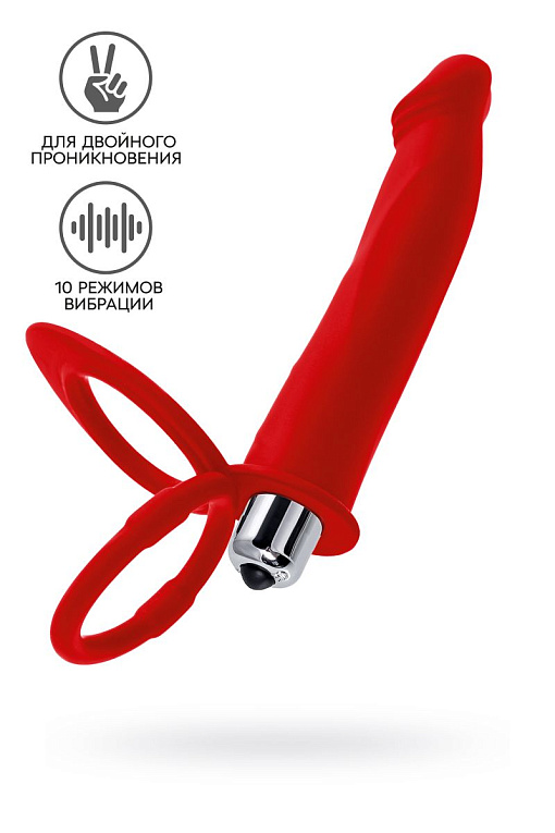 Красная насадка на пенис для двойного проникновения - 19 см. - силикон