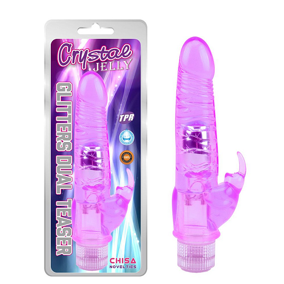 Фиолетовый вибратор Glitters Dual Teaser - 23 см. - термопластичный эластомер (TPE)