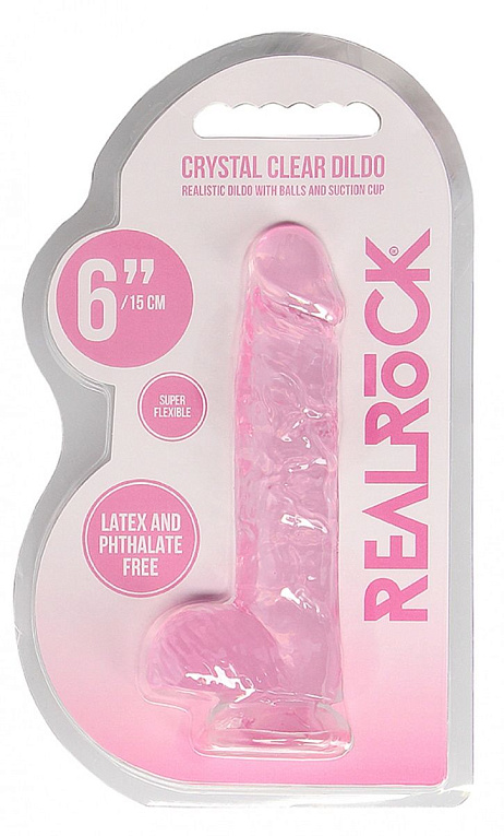 Розовый фаллоимитатор Realrock Crystal Clear 6 inch - 17 см. от Intimcat