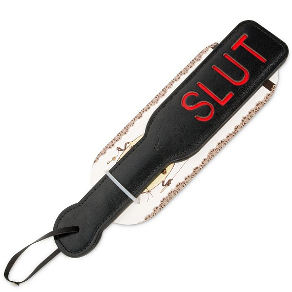 Черная шлёпалка с надписью Slut - 31,5 см. - искусственная кожа