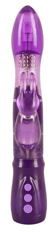 Фиолетовый вибратор с ротацией и клиторальной стимуляцией Purple Surprise - 24,5 см. - термопластичный эластомер (TPE)