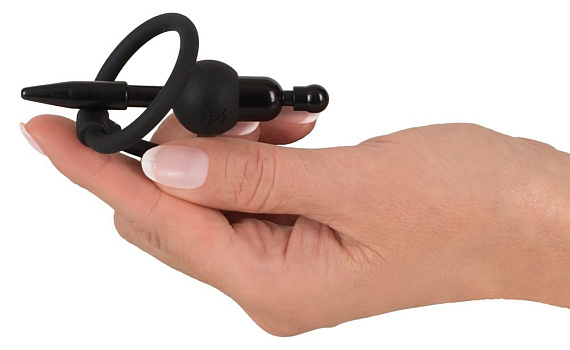 Черный силиконовый дилятор с вибрацией и кольцом PenisPlug with a Glans Ring   Vibration Orion