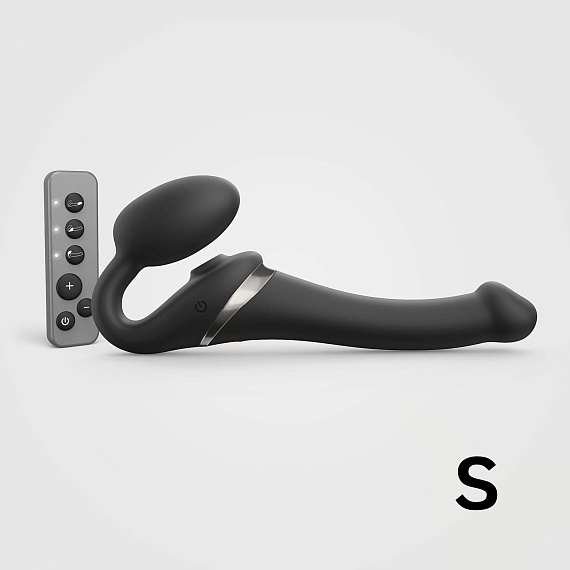Черный безремневой страпон Multi Orgasm Size S с клиторальной стимуляцией - силикон