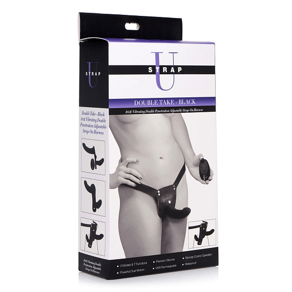 Черный вибрострапон Double Take 10X Double Penetration Vibrating Strap-on Harness - фото 5