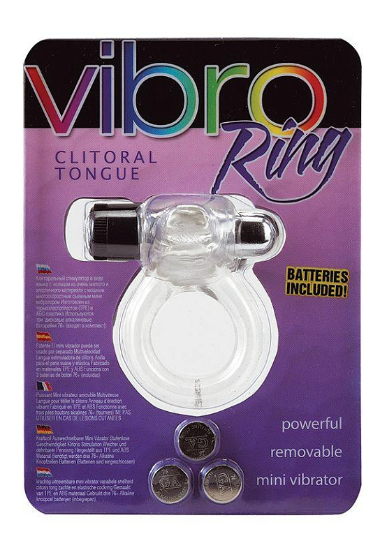 Прозрачное эрекционное кольцо VIBRO RING CLITORAL TONGUE CLEAR - термопластичный эластомер (TPE)
