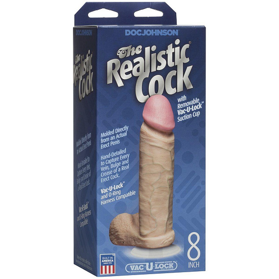 Телесный фаллоимитатор The Realistic Cock 8” with Removable Vac-U-Lock Suction Cup - 22,3 см. - поливинилхлорид (ПВХ, PVC)