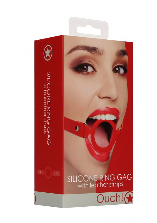 Красный кляп-кольцо с кожаными ремешками  Silicone Ring Gag with Leather Straps от Intimcat