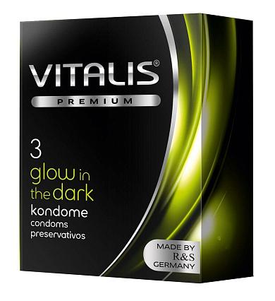 Свеящиеся в темноте презервативы VITALIS PREMIUM glow in the dark - 3 шт.