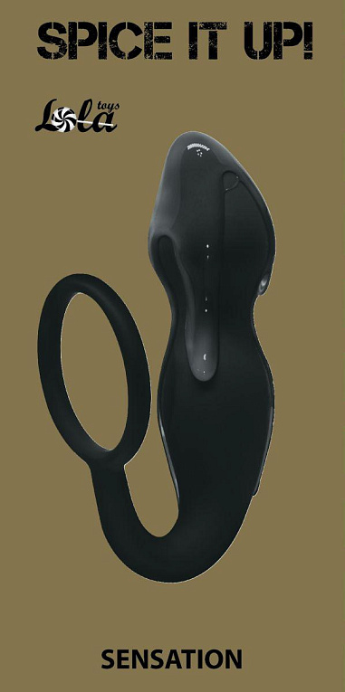 Чёрное эрекционное кольцо Sensation с анальным стимулятором от Intimcat