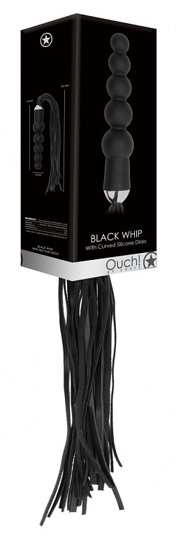 Черная плеть с рукоятью-елочкой Whip with Curved Silicone Dildo - 49,5 см. от Intimcat