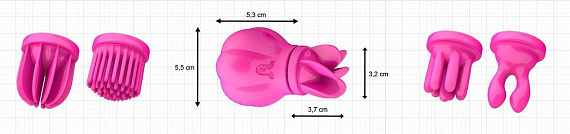 Розовый клиторальный стимулятор Caress с 5 заменяемыми насадками - силикон