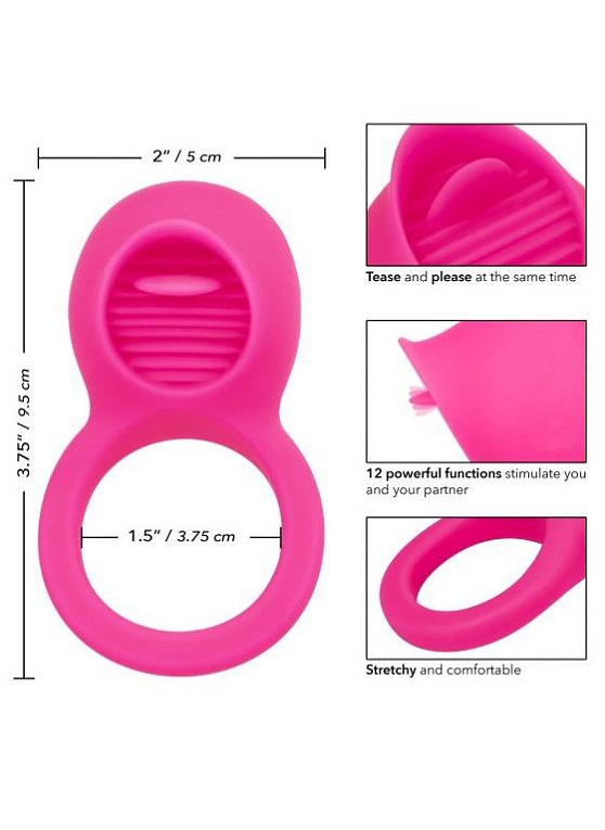Ярко-розовое эрекционное кольцо Silicone Rechargeable Teasing Tongue Enhancer California Exotic Novelties