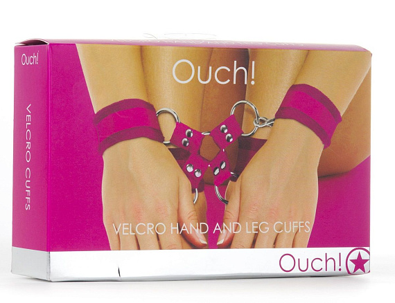 Розовый комплект оков  Velcro hand and leg cuffs - полиэстер