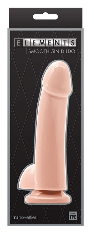 Телесный гладкий фаллоимитатор на присоске с мошонкой Smooth 5 Inch Dildo - 17 см. - термопластичный эластомер (TPE)