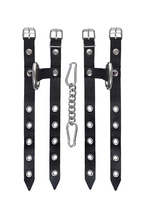 Черные однослойные кожаные наручники из двух ремешков Pecado