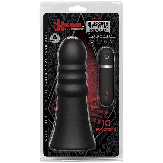 Анальная вибропробка Kink Vibrating Silicone Butt Plug Ridged 8  - 20,32 см. - силикон