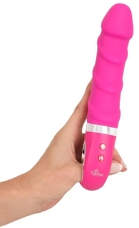 Розовый вибратор с рёбрышками и подогревом Warming Soft Vibrator - 22,8 см. - фото 6