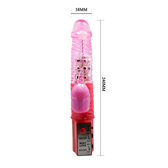 Розовый вибратор-ротатор с клиторальным стимулятором - 24 см. - фото 5