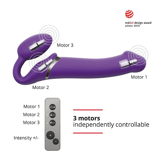 Фиолетовый безремневой вибрострапон Vibrating Bendable Strap-On - size L - фото 5