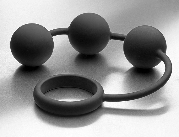 Анальные шарики Silicone Cock Ring with 3 Weighted Balls - силикон
