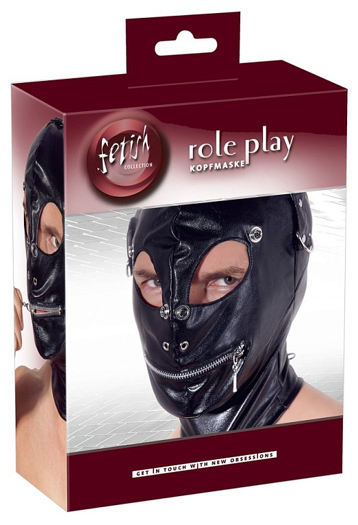 Маска на голову с отверстиями для глаз и рта Imitation Leather Mask - 97% полиэстер, 3% спандекс