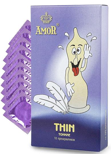 Супертонкие презервативы AMOR Thin  Яркая линия  - 10 шт.