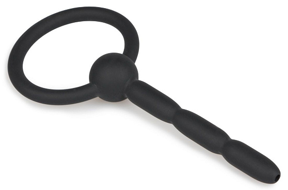 Черный силиконовый уретральный плаг Ribbed Hollow Silicone Penis Plug - 10,5 см. - силикон