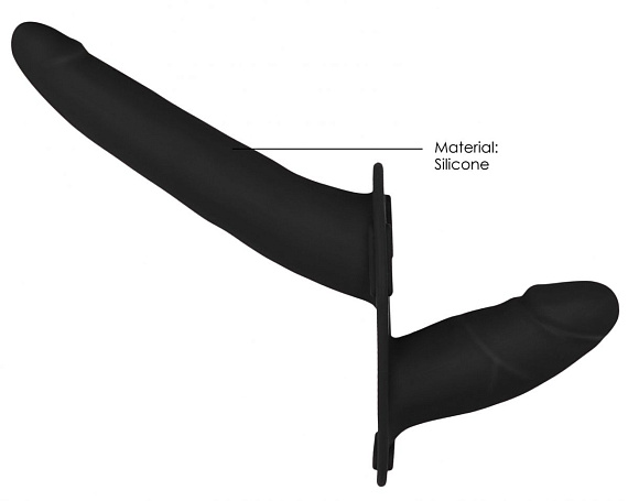 Черный двойной страпон Adjustable на ремешках - 16 см. от Intimcat