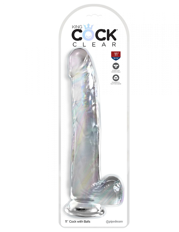 Прозрачный фаллоимитатор с мошонкой на присоске 11’’ Cock with Balls - 30,5 см. - поливинилхлорид (ПВХ, PVC)