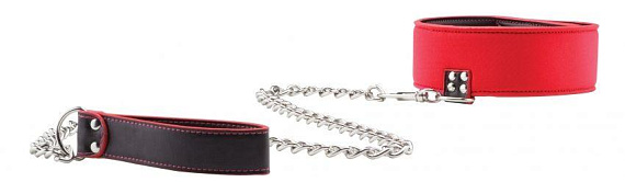 Чёрно-красный двусторонний ошейник с поводком Reversible Collar with Leash от Intimcat
