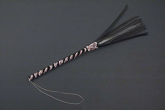Розово-чёрная 16-полосная полужесткая кожаная плеть - 40 см.