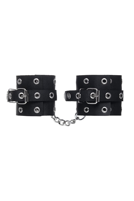 Черные однослойные наручники с люверсами от Intimcat
