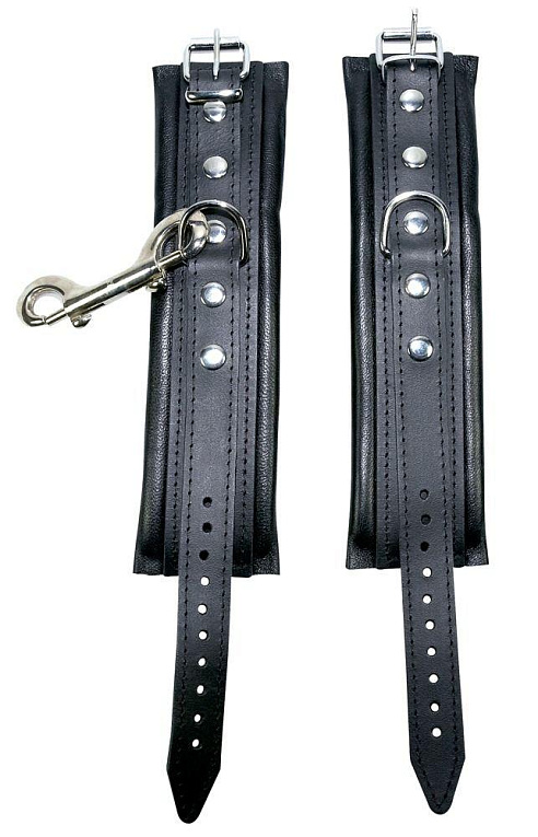 Чёрные кожаные наручники Zado - натуральная кожа
